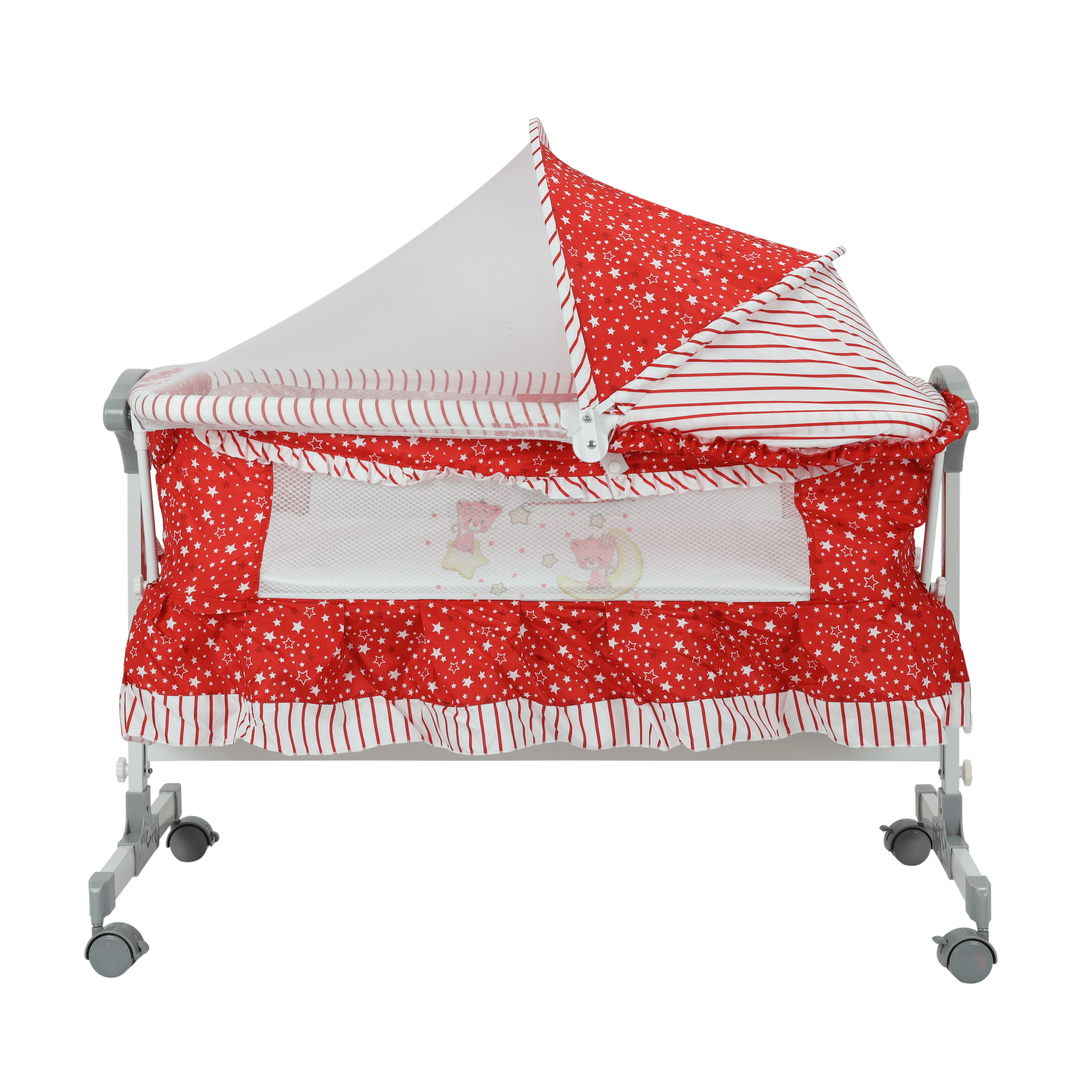 سرير أطفال مع ناموسية أحمر Baby Crib With Retractable Hood - Baby Plus