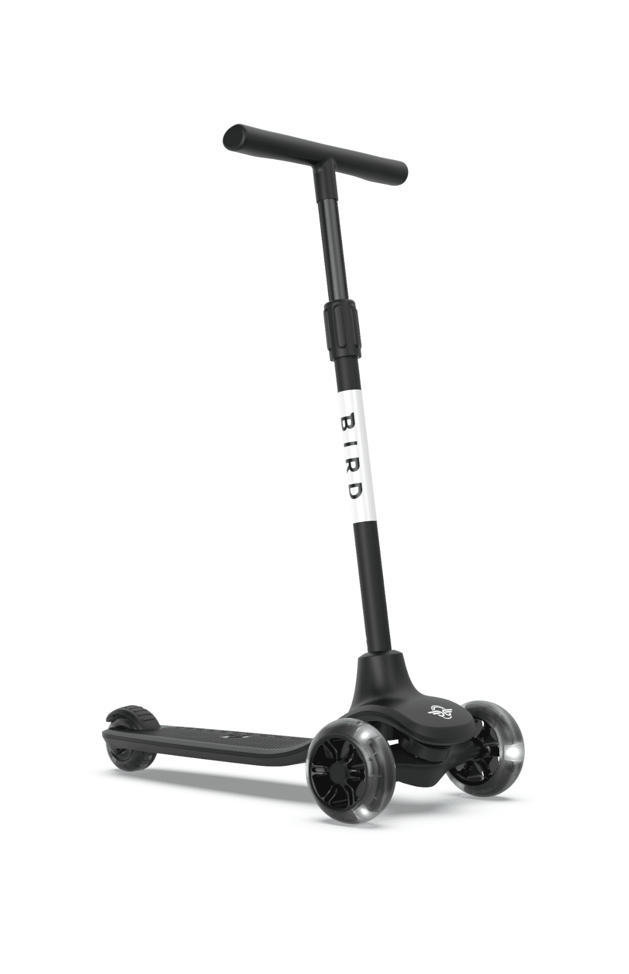 سكوتر ثلاثي العجلات للأطفال بأضواء ليد -أسود Glow Kids Scooter -  Adjustable height, 3-wheels design, Stomp brake system - Bird