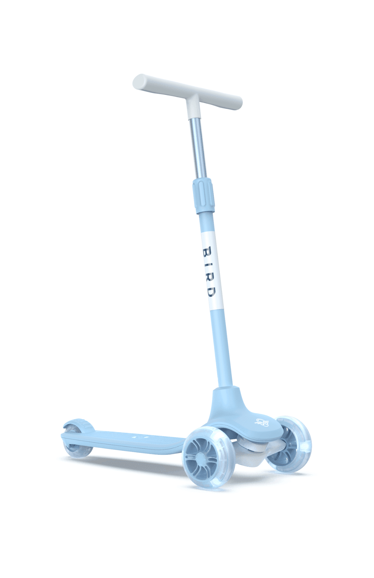 سكوتر ثلاثي العجلات للأطفال بأضواء ليد -أزرق Glow Kids Scooter -  Adjustable height, 3-wheels design, Stomp brake system - Bird