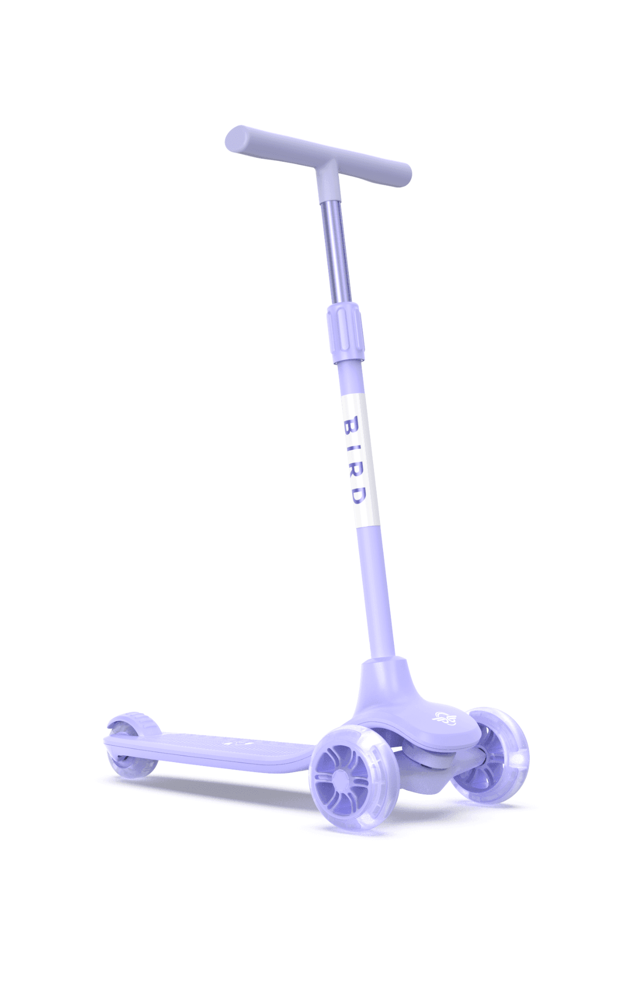 سكوتر ثلاثي العجلات للأطفال بأضواء ليد -بنفسجي Glow Kids Scooter -  Adjustable height, 3-wheels design, Stomp brake system - Bird