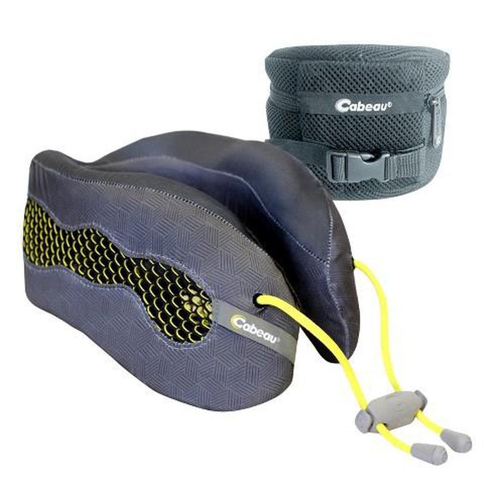وسادة رقبة قابلة للتعديل مع حقيبة اسفنجية - رمادي وأصفر Memory Foam Evolution Travel Pillow - Stitches and Mini Grey Dots - Cabeau