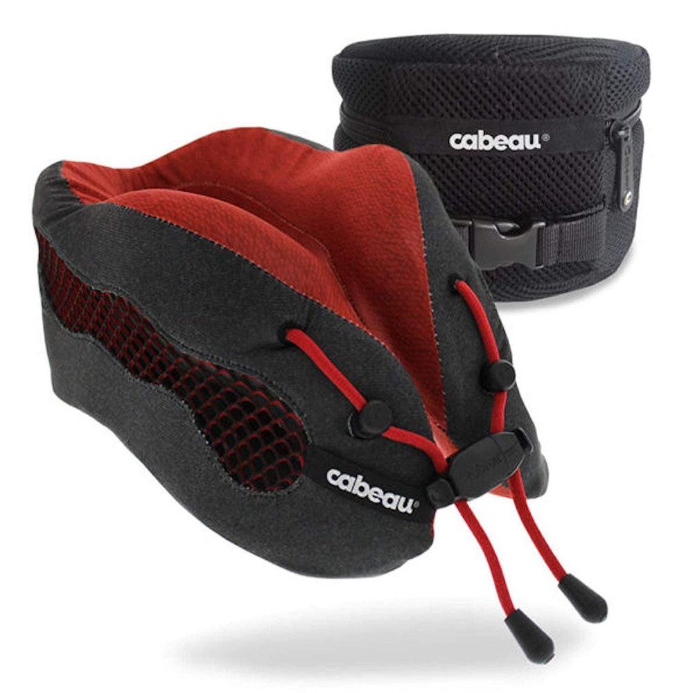 وسادة رقبة قابلة للتعديل مع حقيبة اسفنجية - أسود أحمر - Evolution Cool Travel Pillow, Air Circulating Head and Neck Memory Foam - cabeau