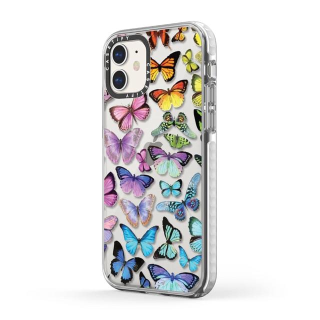 Casetify BUTTERFLY Apple iPhone 12 Mini - 10 Ft. Ultra Impact Protection Shock Absorbing Cover, Anti-Microbial, Slim & LightWeight, Wireless & MagSafe Charging Compatible - Rainbow Clear - SW1hZ2U6MzYwNjc5