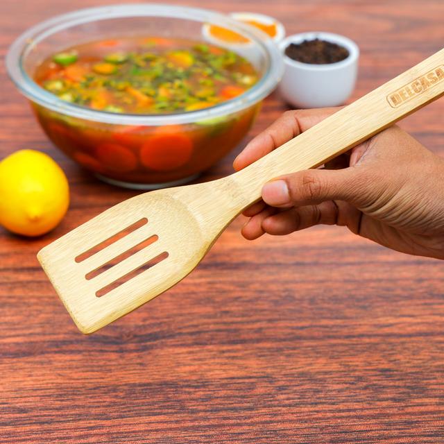 Delcasa Bamboo Slotted Turner, 100% Natural Bamboo, DC2097 | Resist High Temperature & Corrosion | Won't Scratch Your Pots & Pans | Bamboo Spoon can be used for Flipping, Frying, Serving, Cooking - SW1hZ2U6NDI4MzY3