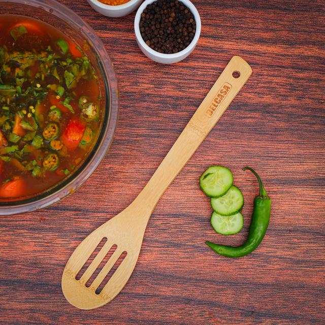 Delcasa Bamboo Slotted Spoon, 100% Natural Bamboo, DC2099 | Resist High Temperature & Corrosion | Won't Scratch Your Pots & Pans | Bamboo Spoon Can Be Used for Frying, Serving, Cooking - SW1hZ2U6NDI4Mzk5