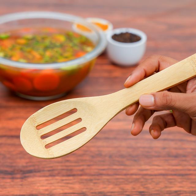 Delcasa Bamboo Slotted Spoon, 100% Natural Bamboo, DC2099 | Resist High Temperature & Corrosion | Won't Scratch Your Pots & Pans | Bamboo Spoon Can Be Used for Frying, Serving, Cooking - SW1hZ2U6NDI4Mzk3
