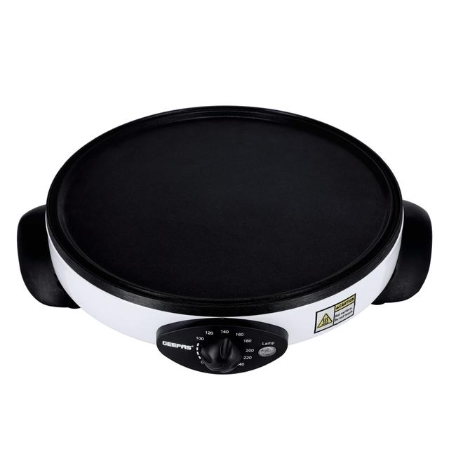 Geepas Crepe Maker, 13" Die-Cast Aluminum Baking Plate, GCM63039 | Non-Stick Coating Plate | Adjustable Double Thermostat | Cord-Wrap Storage | 1 Wooden Spatula, 1 T-Type Spreader | 1000W - SW1hZ2U6NDI2OTgx