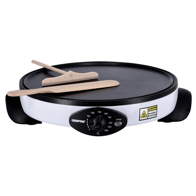 Geepas Crepe Maker, 13" Die-Cast Aluminum Baking Plate, GCM63039 | Non-Stick Coating Plate | Adjustable Double Thermostat | Cord-Wrap Storage | 1 Wooden Spatula, 1 T-Type Spreader | 1000W - SW1hZ2U6NDI2OTc5