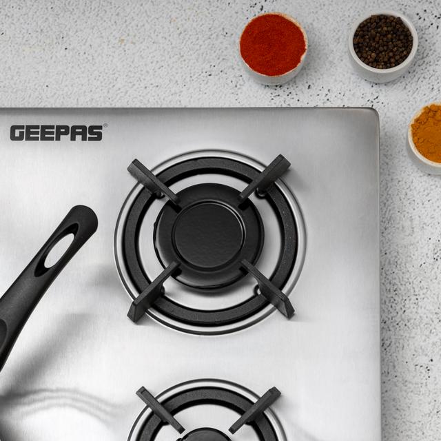 Geepas 2-in-1 Built-in Gas Hob, Stainless Steel, GGC31026 | Sabaf Burners | Cast Iron Pan Support | Auto-Ignition | Low Gas Consumption | 4 Control Knobs - SW1hZ2U6NDI4NTEz