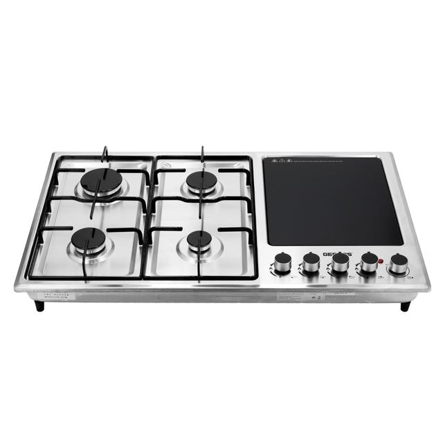 Geepas Stainless Steel Built-In Gas Electric Hot Plate Hob, GGC31036 | 4 Burners & 1 Hot Plate | LPG Gas Type & Auto Ignition System | Metal Knob | Cast Iron Pan Support - SW1hZ2U6NDI5MTMy