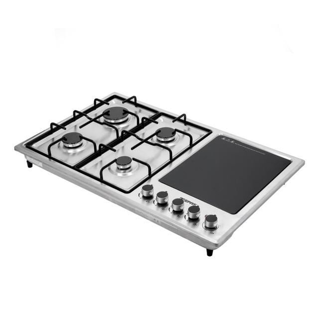 Geepas Stainless Steel Built-In Gas Electric Hot Plate Hob, GGC31036 | 4 Burners & 1 Hot Plate | LPG Gas Type & Auto Ignition System | Metal Knob | Cast Iron Pan Support - SW1hZ2U6NDI5MTMw
