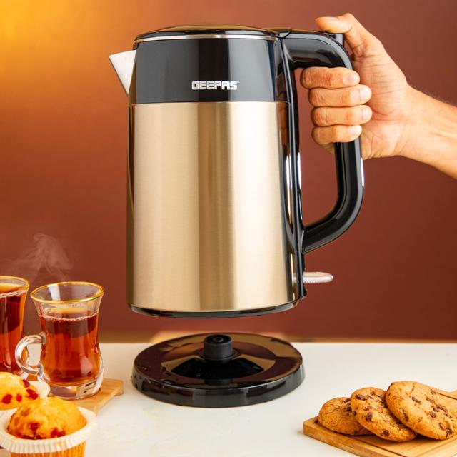 Geepas Double Layer Electric Kettle,1.7L Capacity, GK38052 - 1800W Quick Boil Water Kettle, Stainless Steel Cordless Kettle, Auto Shut-Off & Boil-Dry Protection, Tea & Coffee Maker, 2 Years Warranty - SW1hZ2U6NDM2MzMx