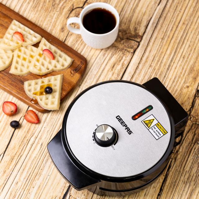 Geepas Heart Waffle Maker, Temperature Control, GWM36538 - Power On & Ready Indicator, Non-Stick Cooking Plate, Easy to Clean , 1000 Watts, S/S Decoration, Cool Touch Handle - SW1hZ2U6NDI5MjE1