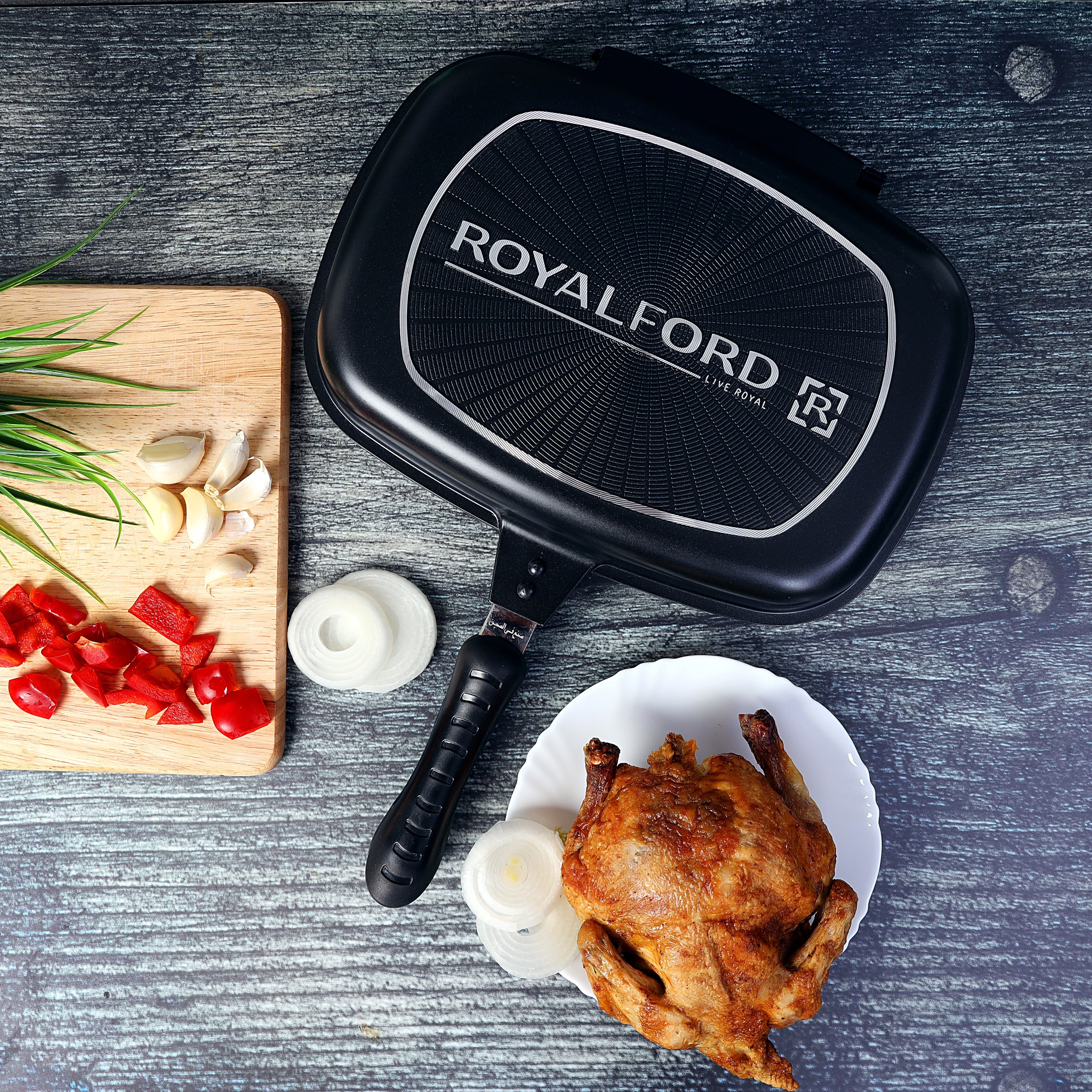 مقلاة شواء ( ذات وجهين مقاس 32 سم ) - أسود Royalford - Double Grill Pan - Die-Cast Double Sided Non-Stick Griddle Pan