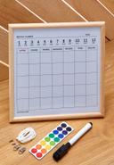 Kikkerland Mini White Board Calendar - Monthly Board Calendar with Lines and Days, Includes Dry Erase Marker & Magnetic Color Coding Buttons, Integrated Kickstand & Hook for Table or Wall Display - SW1hZ2U6MzYxMjk3