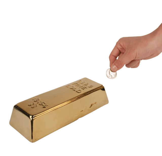 Kikkerland Ceramic Gold Bar Coin Bank - Fancy Looking Gold Bar Money Bank, Ideal for Organizing and Saving Coins - SW1hZ2U6MzYxMzQ2