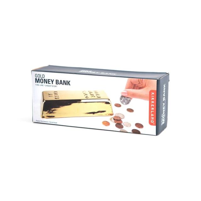 Kikkerland Ceramic Gold Bar Coin Bank - Fancy Looking Gold Bar Money Bank, Ideal for Organizing and Saving Coins - SW1hZ2U6MzYxMzQ4