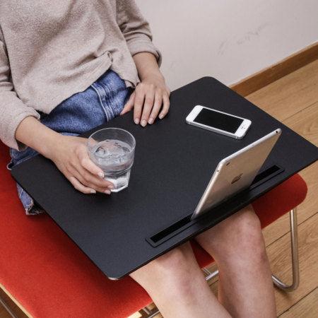 Kikkerland iBed Lap Wooden Desk - Hands-free Lap Tablet or NoteBook Holder, Non-slip Surface w/ Micro-Bead Cushion, Comfortable to Use amd Easy to Clean - XL Black - SW1hZ2U6MzYxNDA0