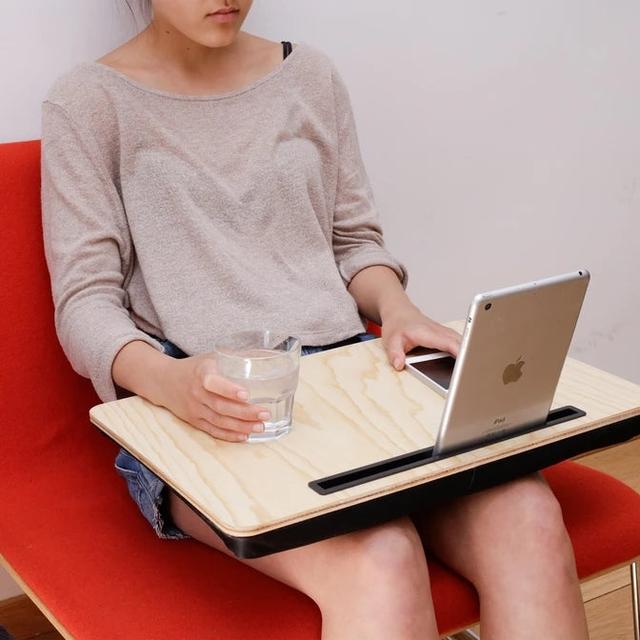 Kikkerland iBed Lap Wooden Desk - Hands-free Lap Tablet or NoteBook Holder, Non-slip Surface w/ Micro-Bead Cushion, Comfortable to Use amd Easy to Clean - XL White - SW1hZ2U6MzYxNDEx