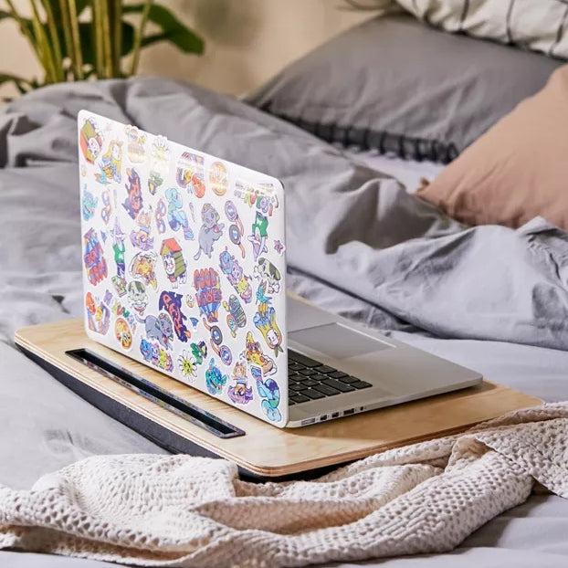 Kikkerland iBed Lap Wooden Desk - Hands-free Lap Tablet or NoteBook Holder, Non-slip Surface w/ Micro-Bead Cushion, Comfortable to Use amd Easy to Clean - XL White - SW1hZ2U6MzYxNDA5