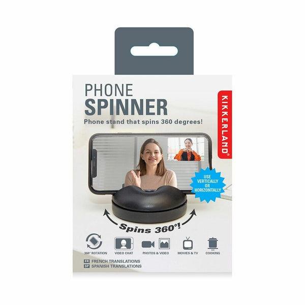 Kikkerland Phone Selfie Spinner - 360 Degrees Selfie Spinner, Phone Stand, Works on Portrait & Landscape mode, Perfect for Watching Movies, Zoom calls & VOIP meetings or video chats - Black - SW1hZ2U6MzYxNDE2