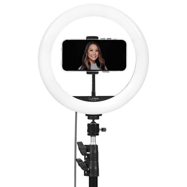 LuMee Studio 18" RGB Ring Light | Universal LED Lighting solution, Selfie Ring Light, 3 Light Modes, 1x Device Holder, Metal Tripod Stand Included, Manual or Bluetooth Operated - Black - SW1hZ2U6MzYxNDk4