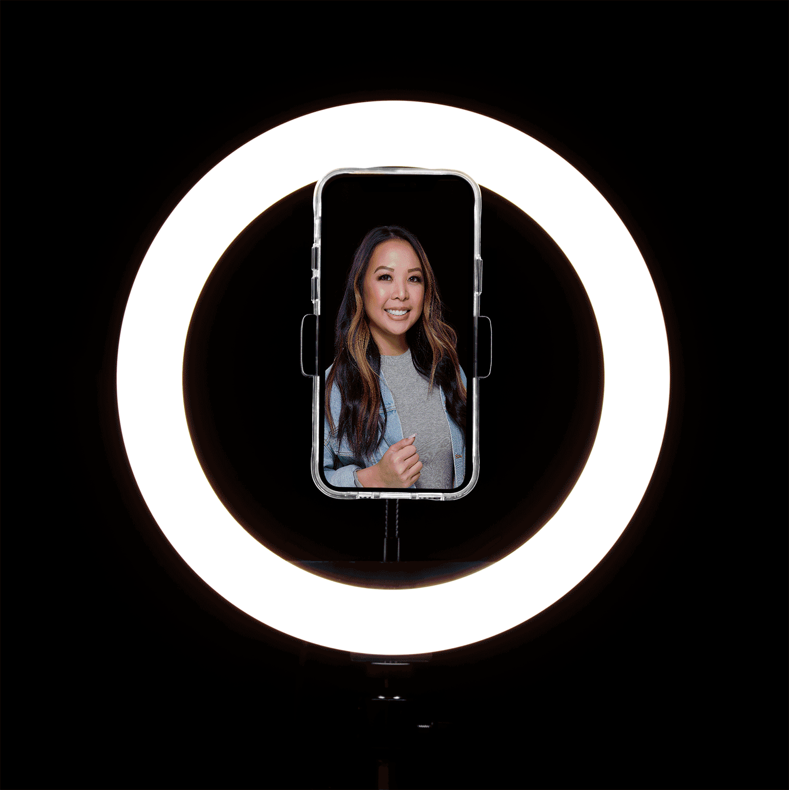 LuMee Studio 18" RGB Ring Light | Universal LED Lighting solution, Selfie Ring Light, 3 Light Modes, 1x Device Holder, Metal Tripod Stand Included, Manual or Bluetooth Operated - Black - SW1hZ2U6MzYxNTAy