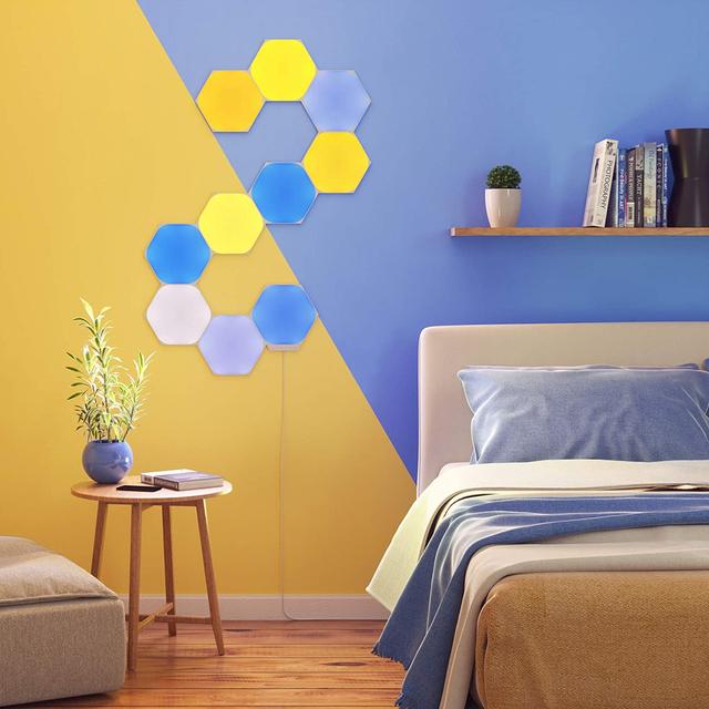 Nanoleaf SHAPES Hexagons Starter Kit - Smart WiFi LED Panel System w/ Music Visualizer, Instant Wall Decoration, Home or Office Use, 16M+ Colors, Low Energy Consumption - White - 9 packs - SW1hZ2U6MzYxOTc4