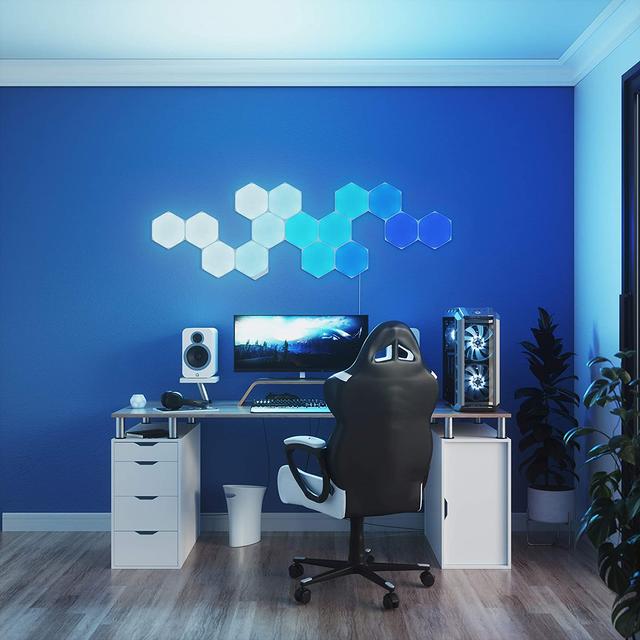 Nanoleaf SHAPES Hexagons Starter Kit - Smart WiFi LED Panel System w/ Music Visualizer, Instant Wall Decoration, Home or Office Use, 16M+ Colors, Low Energy Consumption - White - 15 packs - SW1hZ2U6MzYxOTg1