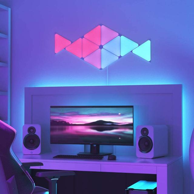 Nanoleaf SHAPES Triangles Expansion Pack - Smart WiFi LED Panel System w/ Music Visualizer, Instant Wall Decoration, Home or Office Use, 16M+ Colors, Low Energy Consumption - White - 3 packs - SW1hZ2U6MzYxOTk1
