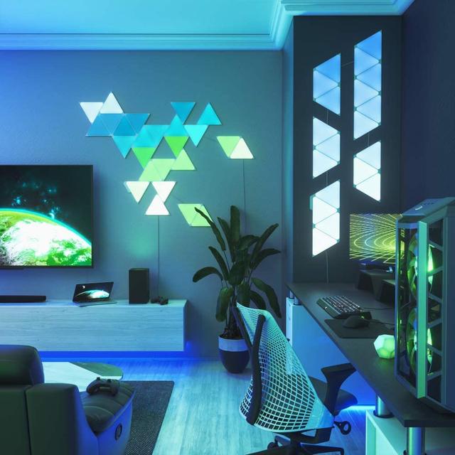 Nanoleaf SHAPES Triangles Expansion Pack - Smart WiFi LED Panel System w/ Music Visualizer, Instant Wall Decoration, Home or Office Use, 16M+ Colors, Low Energy Consumption - White - 3 packs - SW1hZ2U6MzYxOTk3