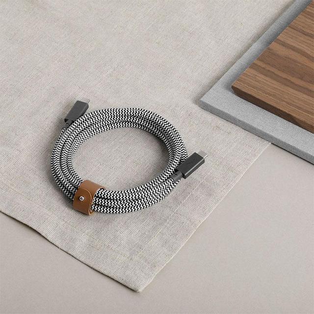Native Union BELT PRO USB-C to USB-C Cable 8Ft - Braided 100Watts PD Cable, w/ LED Indicator & Strap, for Apple MacBooks Air/Pro, iPad Pro, Samsung Galaxy S & Note series and more - Zebra - SW1hZ2U6MzYyMTg1