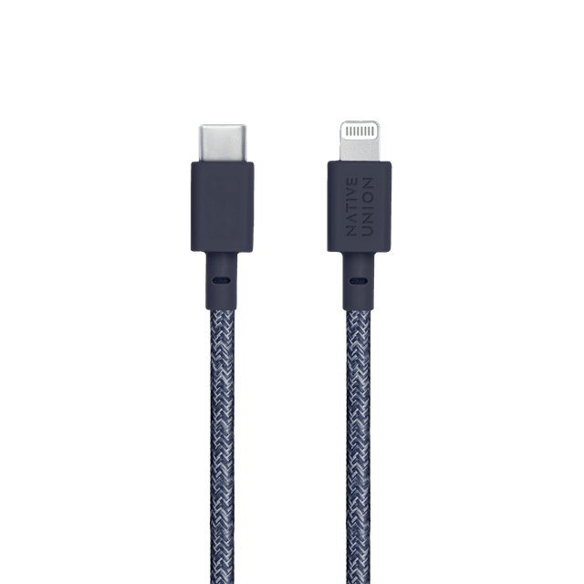 Native Union BELT USB-C to LIGHTNING Cable 4Ft - Braided Nylon PD Cable, w/ Leather Strap, for Apple iPhone 12/Pro/Max, 11/Pro/Max, XS/XR/X/Max, 8/8 Plus, iPad/iPad Air - Indigo - SW1hZ2U6MzYyMTQ4