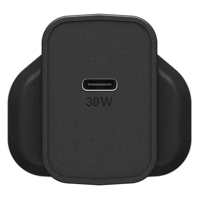 OtterBox UK Wall Charger 30 Watts GaN - Rugged Fast Compact Charger, Drop Tested,for iPhone 12/11/Pro/Pro Max/XR/XS/8/8Plus, iPad Pro/Air/Mini, MacBook Air & USB-C devices - Black - SW1hZ2U6MzYyNTg4
