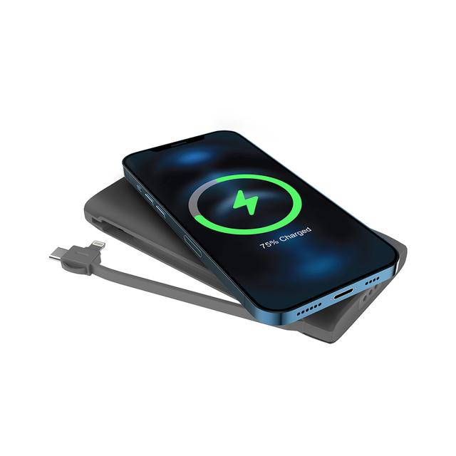 Powerology 4 in 1 Wireless Power Bank Station 10000mAh with Built-In Cable ( Lightning & Type-C ) PD 20W - Black - SW1hZ2U6MzU3Nzcz