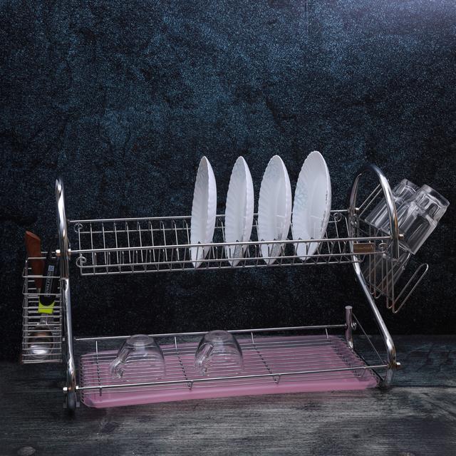 Royalford 2 Layer Metal Dish Rack - Multi-Purpose Draining Board With Drip Tray, Durable And Easy - SW1hZ2U6Mzk0NTc2