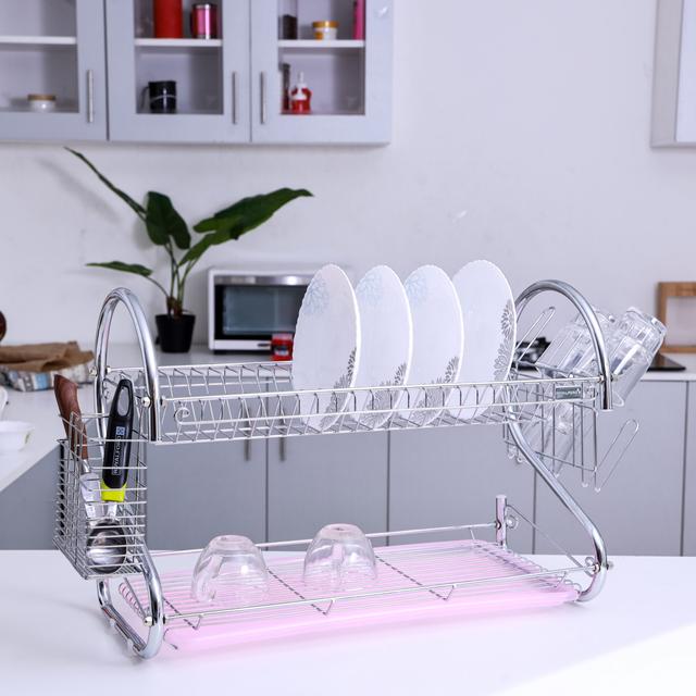 Royalford 2 Layer Metal Dish Rack - Multi-Purpose Draining Board With Drip Tray, Durable And Easy - SW1hZ2U6Mzk0NTc4