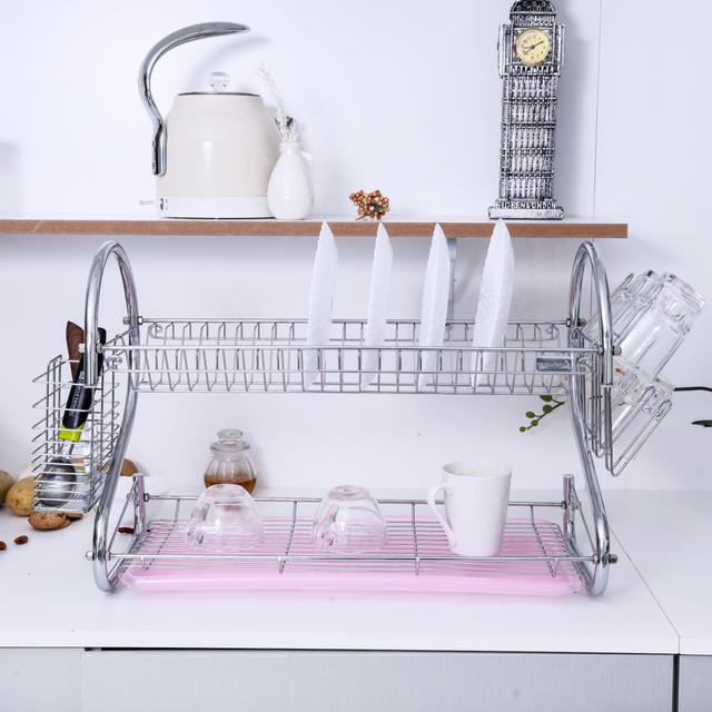 Royalford 2 Layer Metal Dish Rack - Multi-Purpose Draining Board With Drip Tray, Durable And Easy - SW1hZ2U6Mzk0NTgy