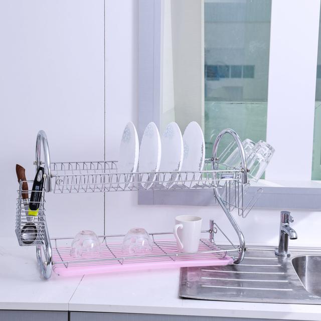 Royalford 2 Layer Metal Dish Rack - Multi-Purpose Draining Board With Drip Tray, Durable And Easy - SW1hZ2U6Mzk0NTg0