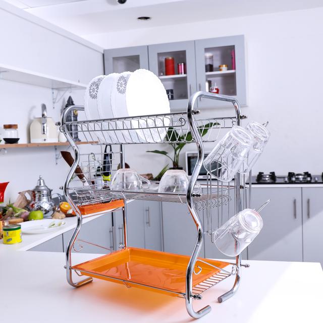 Royalford 3-Layer Dish Rack With Cutlery Holder - Multi-Purpose Detachable Draining Board With Drip - SW1hZ2U6Mzk0NjMx