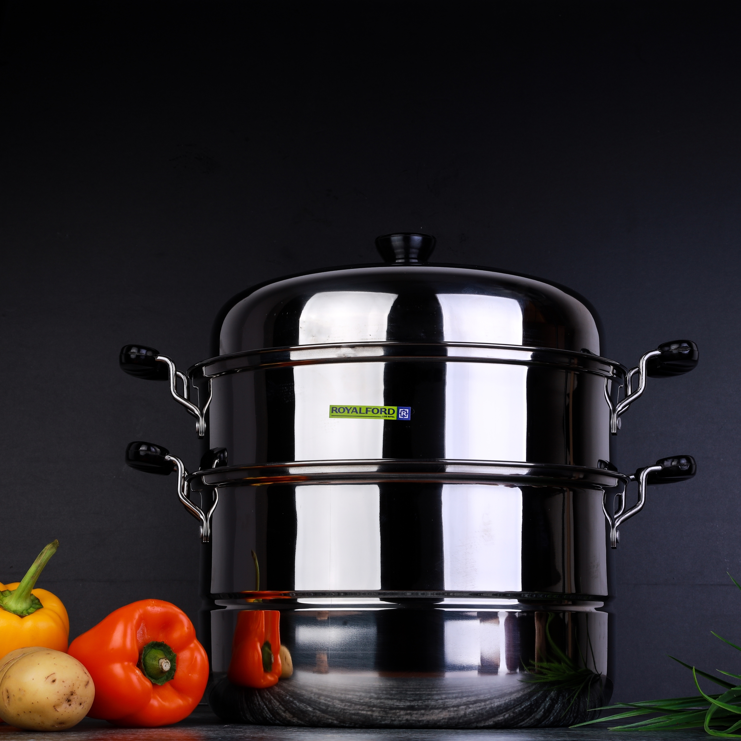 قدر بخاري طبقتين ( 9 لتر ) - فضي  Royalford - 2 Layer Stainless Steel Steamer - Steamer Pot, Heat Resistant With Durable & Comfortable
