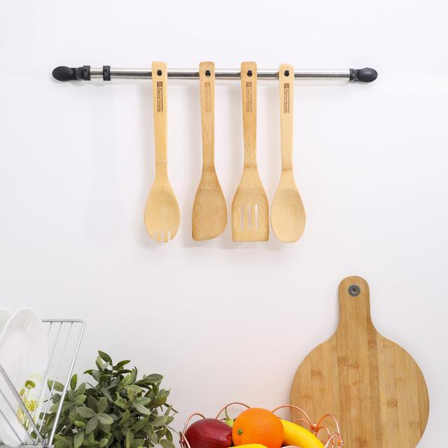 طقم أدوات مطبخ خشبي 4 قطع Royalford - 4 Pieces Carbonized Bamboo Kitchen Tools Spoon - SW1hZ2U6NDA1MTk5