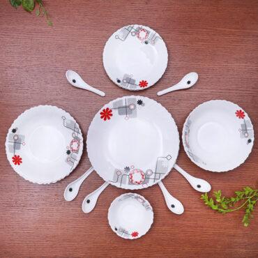 طقم صحون ( 33 قطعة ) - أبيض Royalford -  Opal Ware Dinner Set - Floral Design Plates, Bowls, Spoons