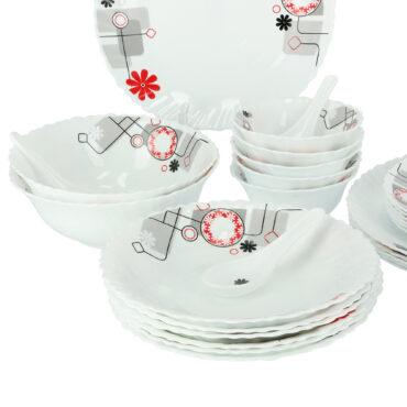 طقم صحون ( 33 قطعة ) - أبيض Royalford -  Opal Ware Dinner Set - Floral Design Plates, Bowls, Spoons