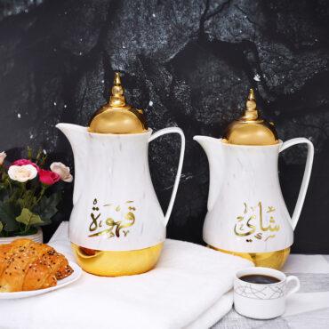 ابريق شاي ( 2 قطعة ) 1 لتر - ابيض Royalford -  Marble Tea & Cawa Set