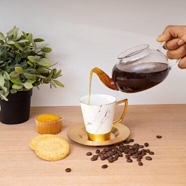 كوب قهوة مع صحن ( 12 قطعة ) - ابيض/ذهبي Royalford - Porcelain Tea Cups With Saucer
