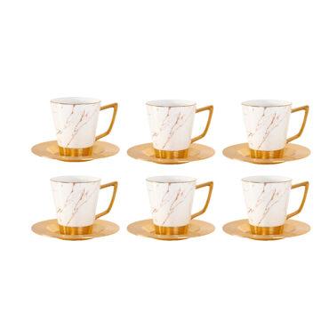 كوب قهوة مع صحن ( 12 قطعة ) - ابيض/ذهبي Royalford - Porcelain Tea Cups With Saucer