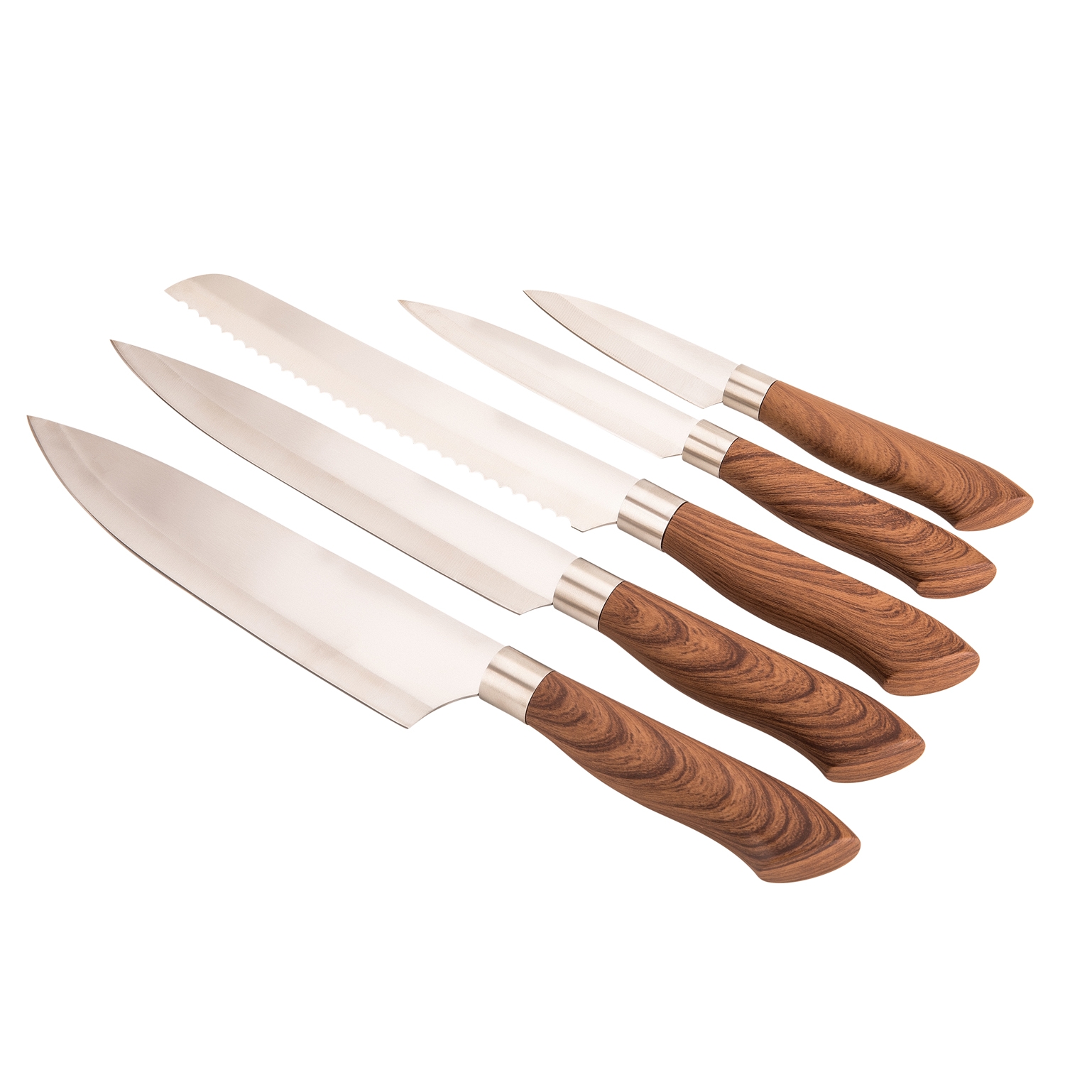 طقم سكاكين ستانلس ستيل بتصميم خشبي 6 قطع | Royalford Stainless Steel Kitchen Knives Set
