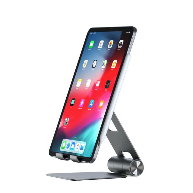 Satechi R1 Aluminum Multi-Angle Foldable Tablet & Phone Stand - Compatible with 2020/2018 iPad Pro, 2020 iPad Air, iPhone 12 Pro Max/12 Mini/12, 11 Pro Max/11 Pro, Xs Max/XS/XR/X, 8 Plus/8 (Grey) - SW1hZ2U6MzYyOTk5