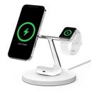 Belkin BOOST CHARGE PRO 3-IN-1 Wireless Charger Stand with MagSafe - for Apple iPhone 12 Pro Max/12 Pro/12/12 Mini, Apple Watch Series SE/6/5/4/3/2/1 & AirPods/Airpods Pro - White - SW1hZ2U6MzYzNTQ5